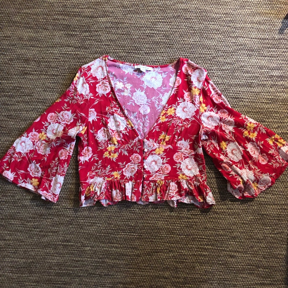 American Eagle Crop Top Long Sleeve Floral Size Small